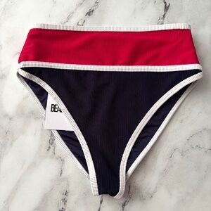 Beach Riot Nwt Red Ribbed Americana Colorblock Emmy Swim Bikini Bottom